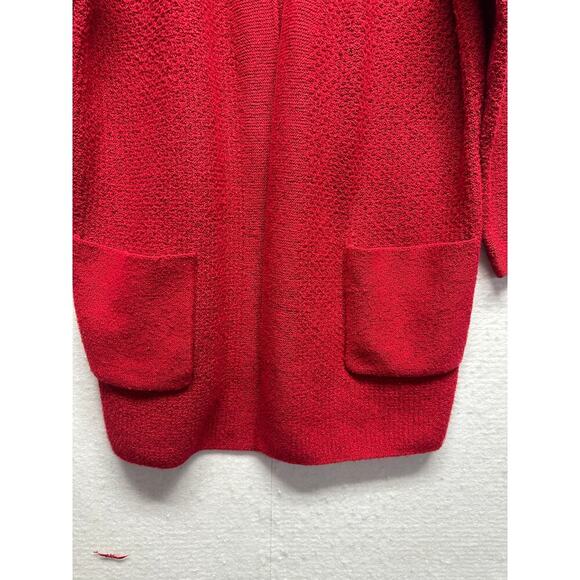 J Jill Red Women Heavy Cotton Blend Cardigan Front Pockets L Resort Capsule - Picture 2 of 9